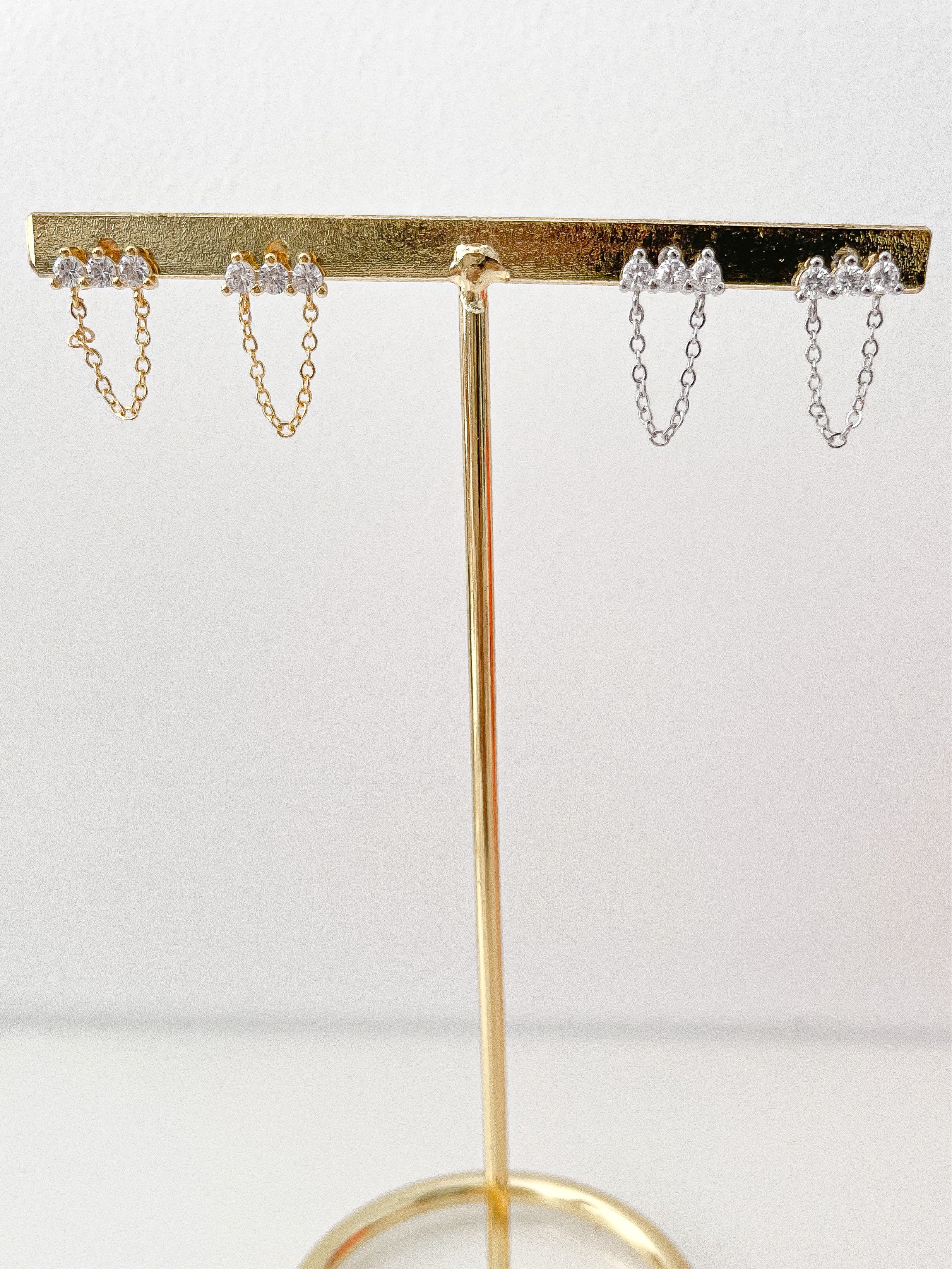 Natasha - Triple Stone Chain Studs