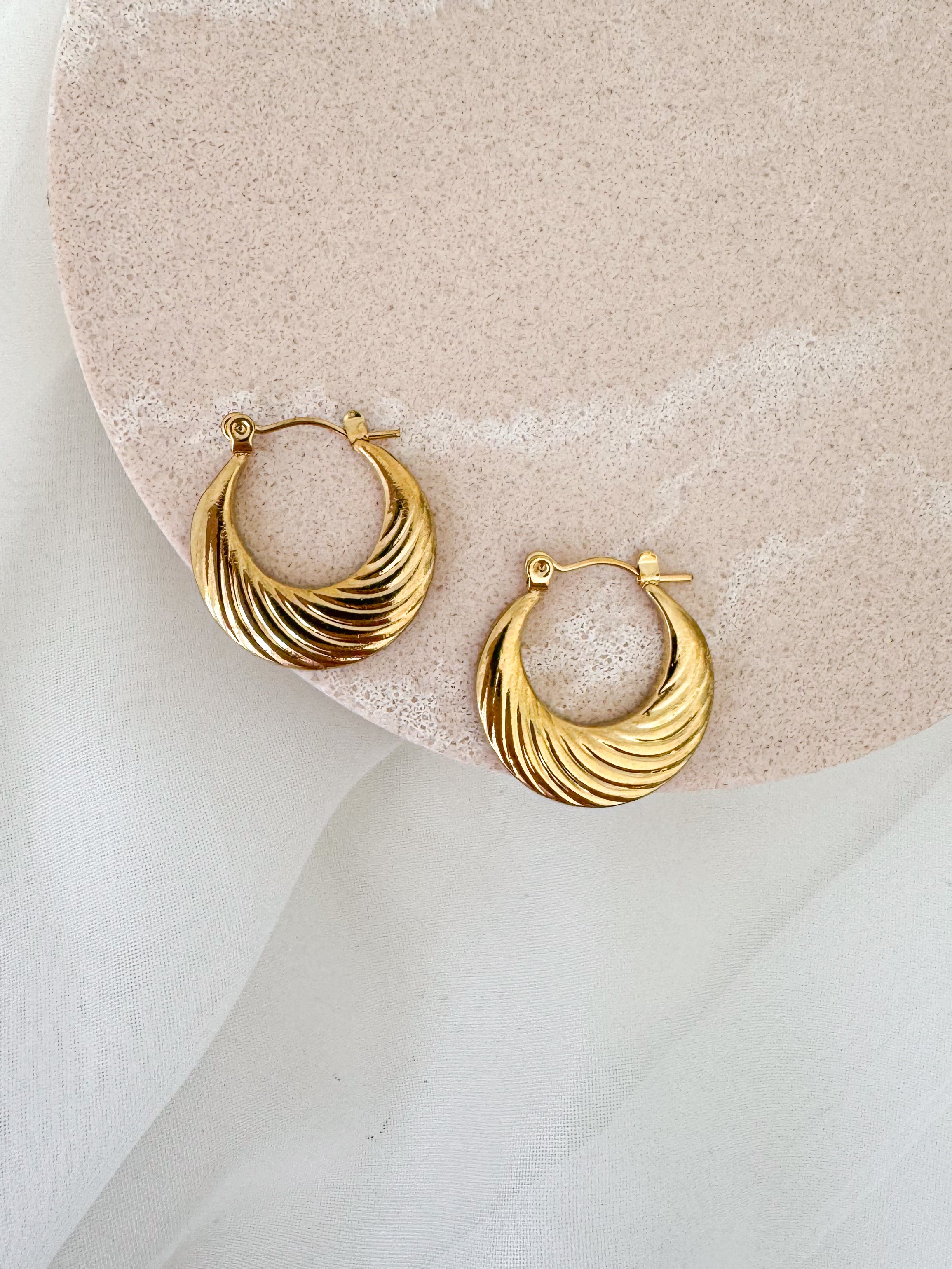 Lottie - Waterproof Wide Lined Statement Hoops