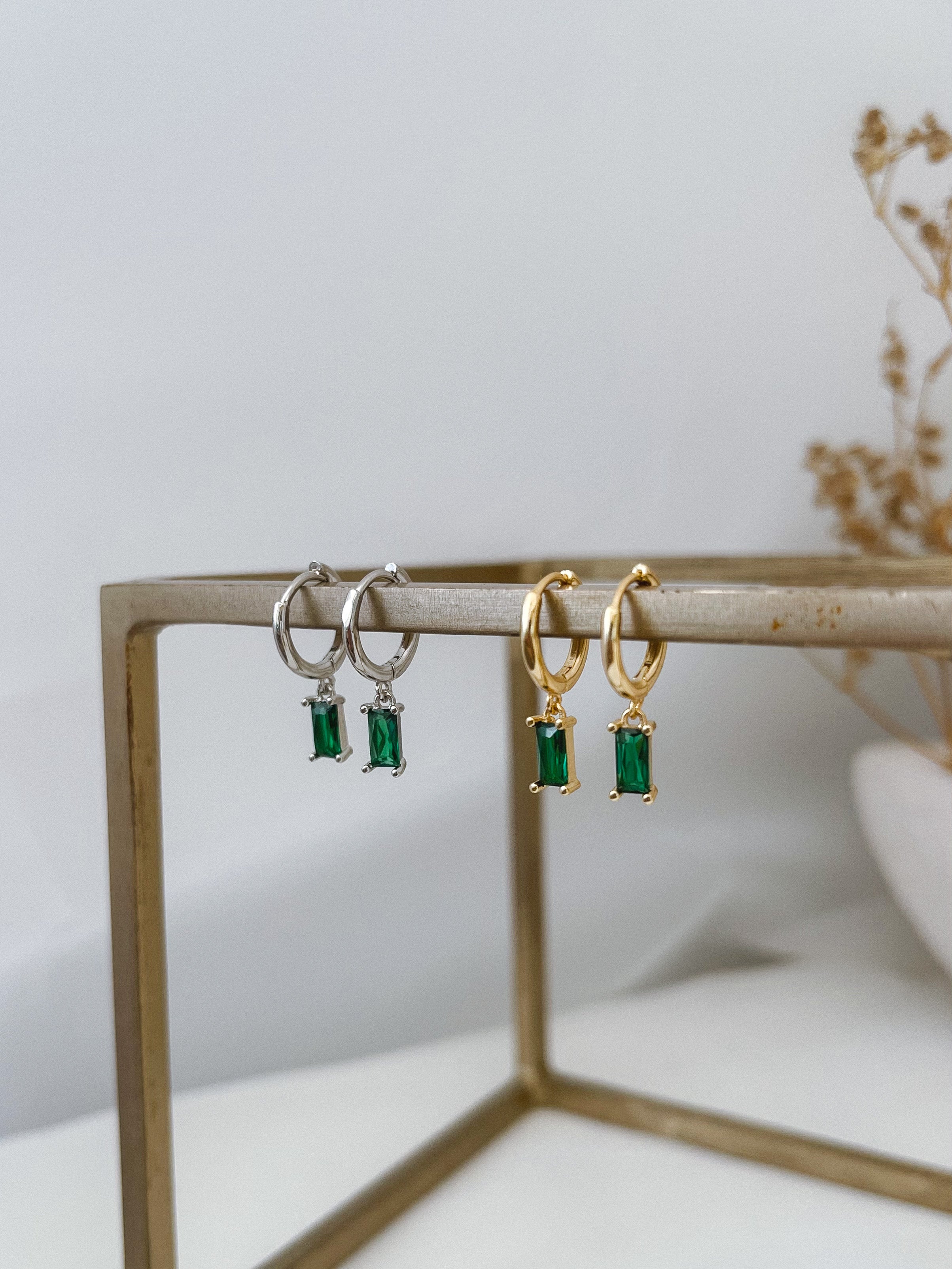 Elise - Emerald Green Rectangle Hoops