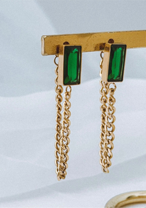 Deanna - Waterproof Emerald Stone & Chain Earrings