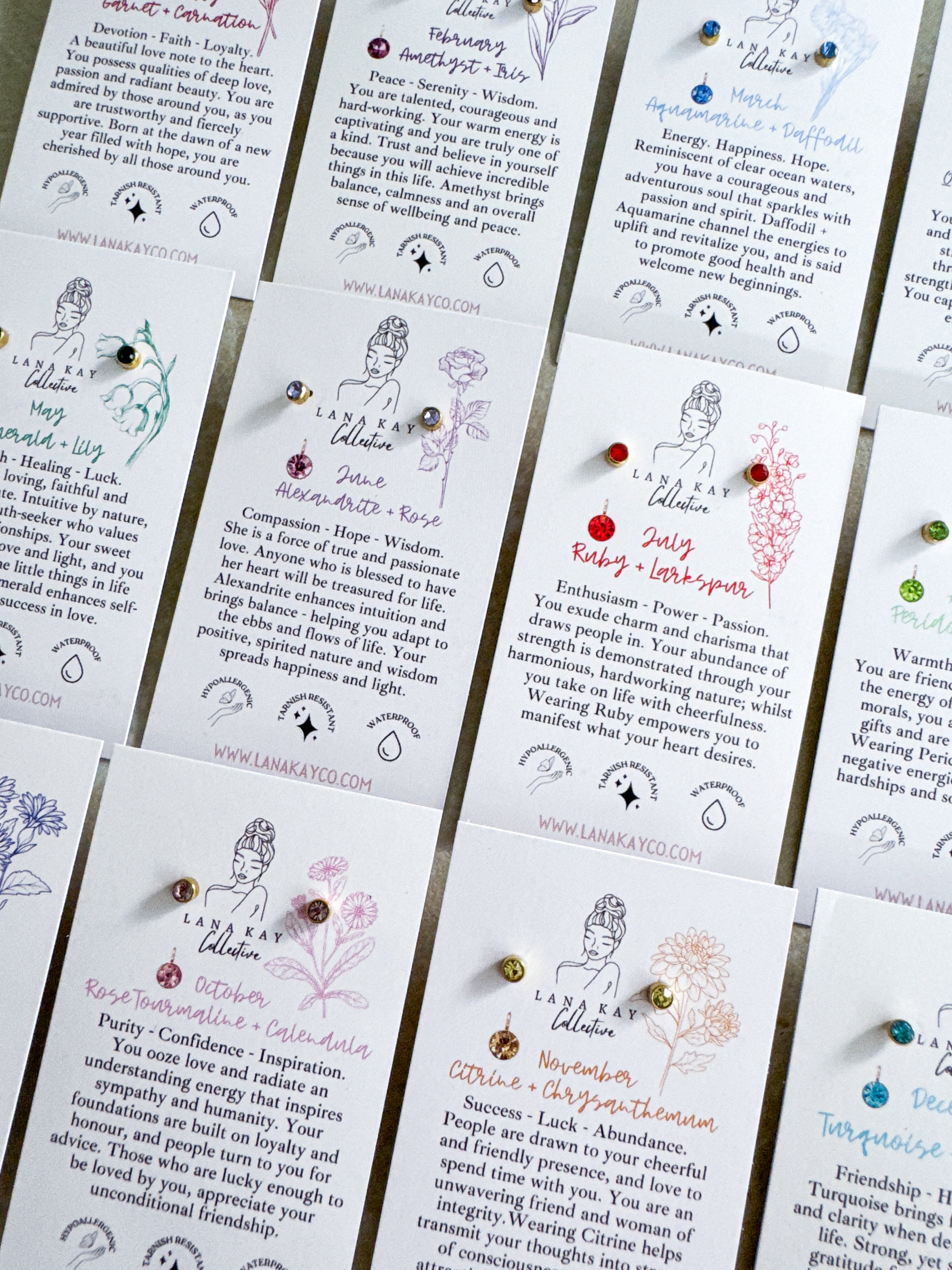 Birthstone Waterproof Earrings (Studs)