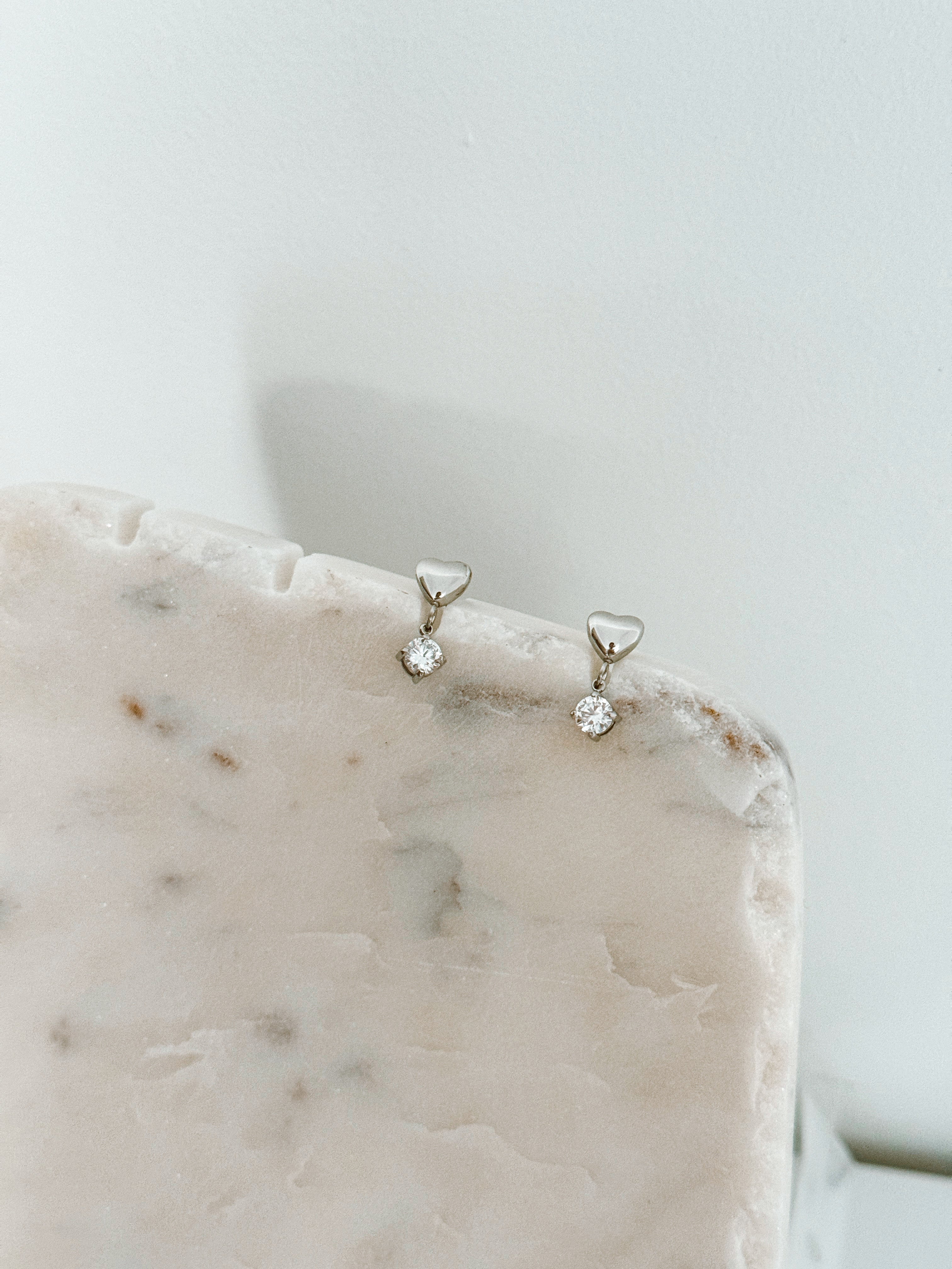 Elsa - Waterproof Heart and Crystal Studs