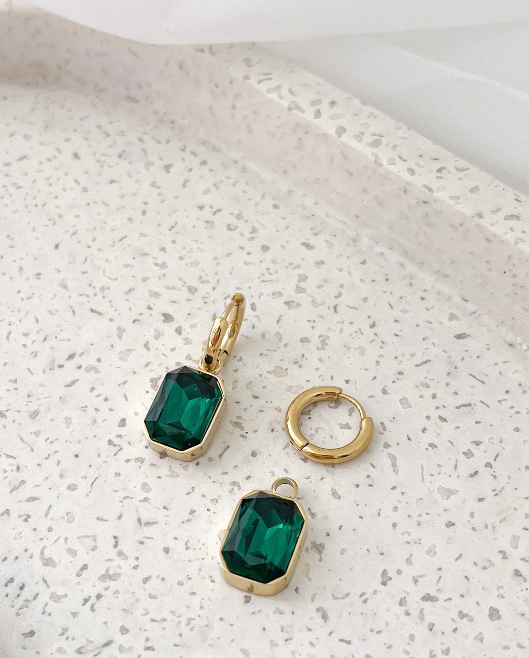 Leah - Waterproof Multiway Emerald Hoops