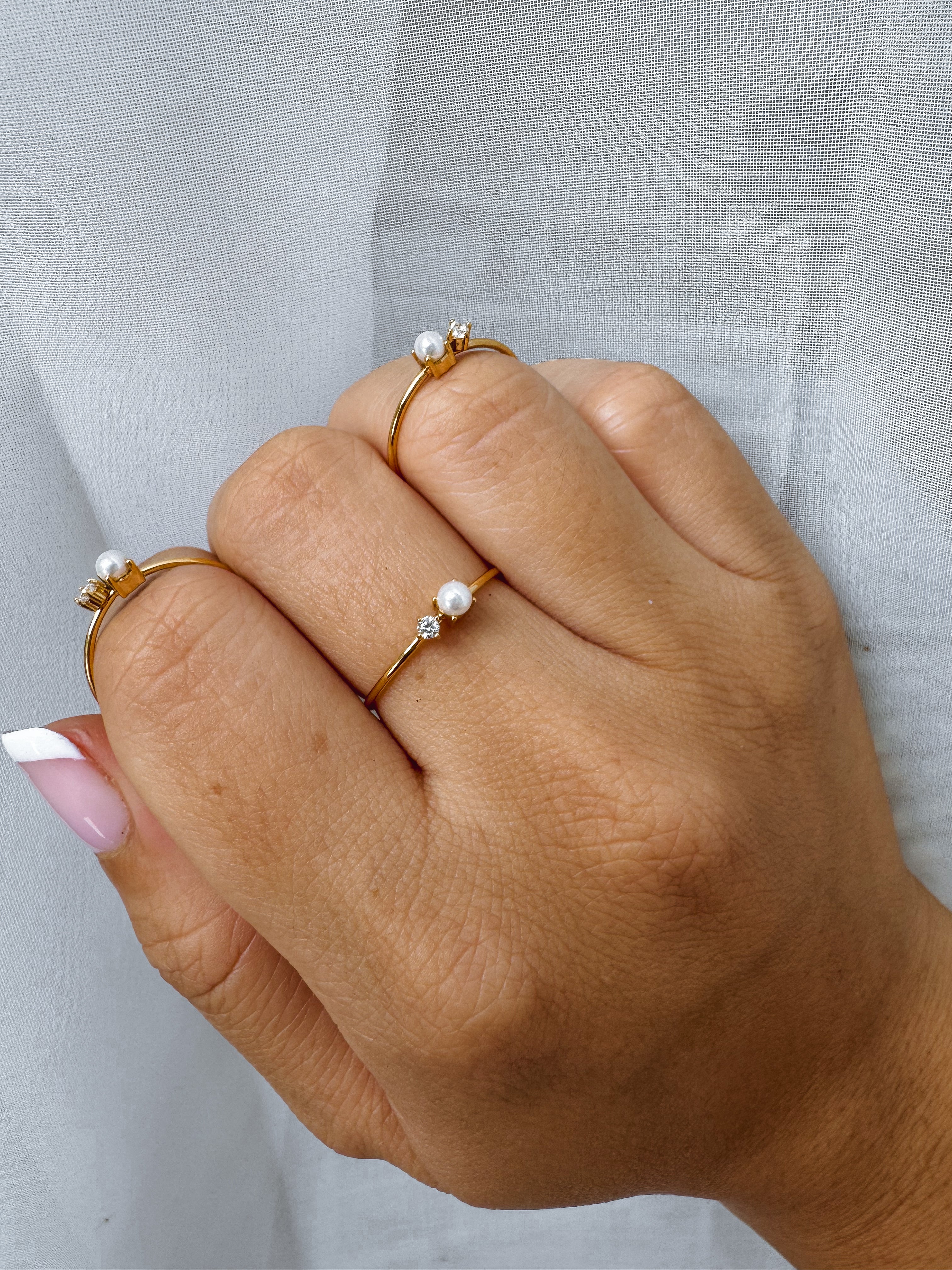 Julie - Waterproof Mini Pearl and Stone Ring