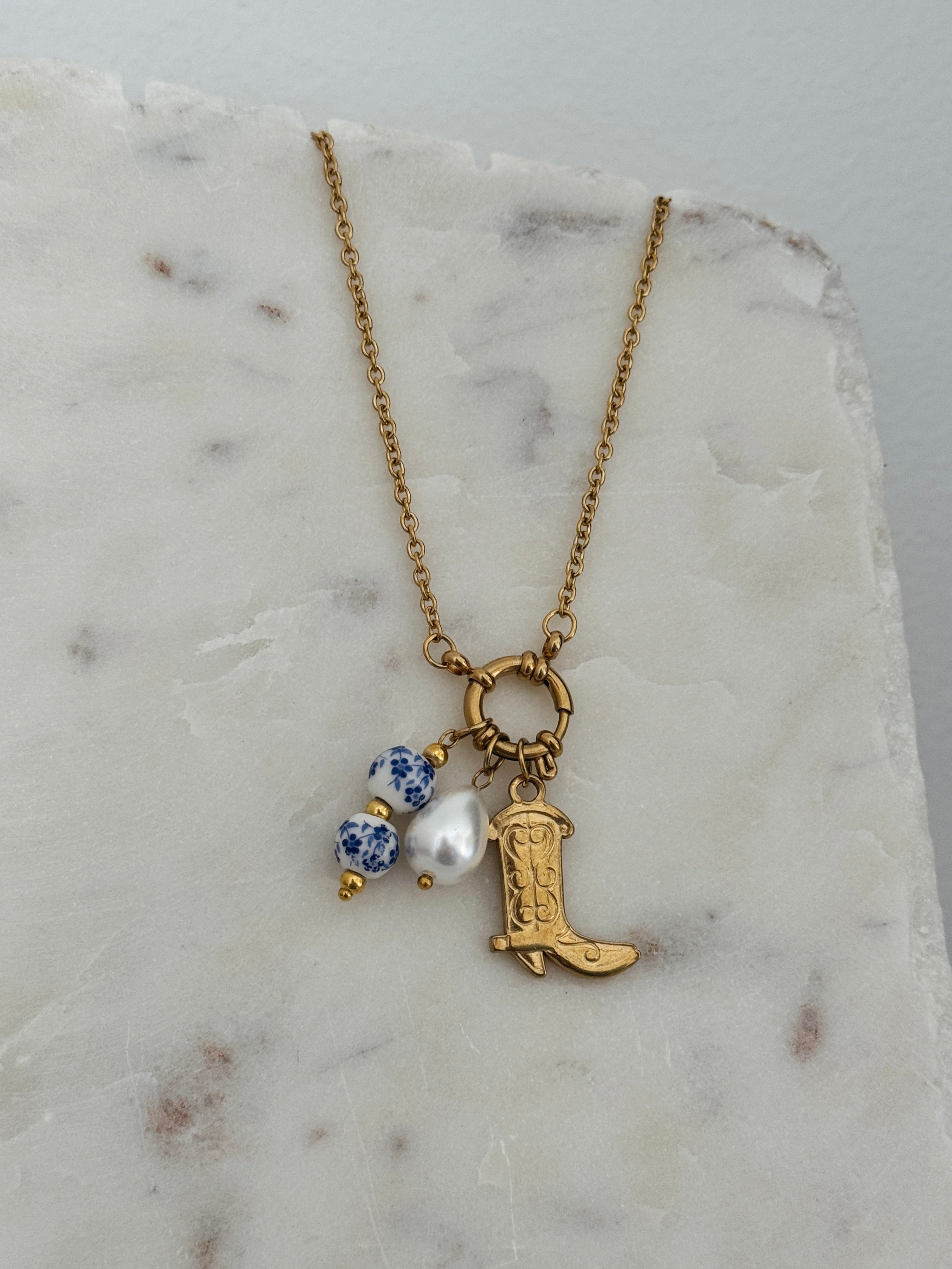 Yeehaw - Waterproof Multiway Cowgirl and Pearls Charm Necklace
