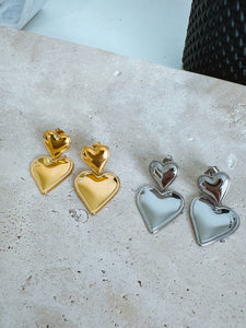 Marina - Waterproof Double Heart Statement Earrings