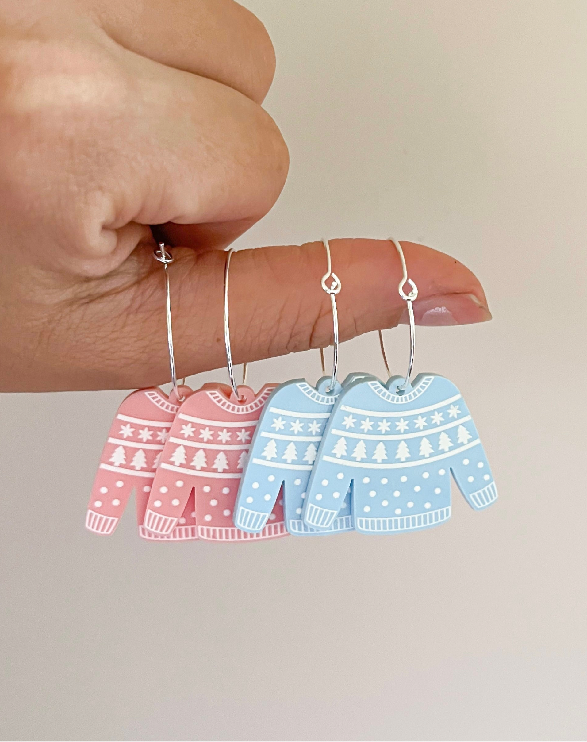 Pastel Christmas Sweater Hoop Earrings