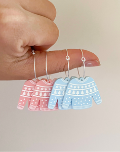 Pastel Christmas Sweater Hoop Earrings