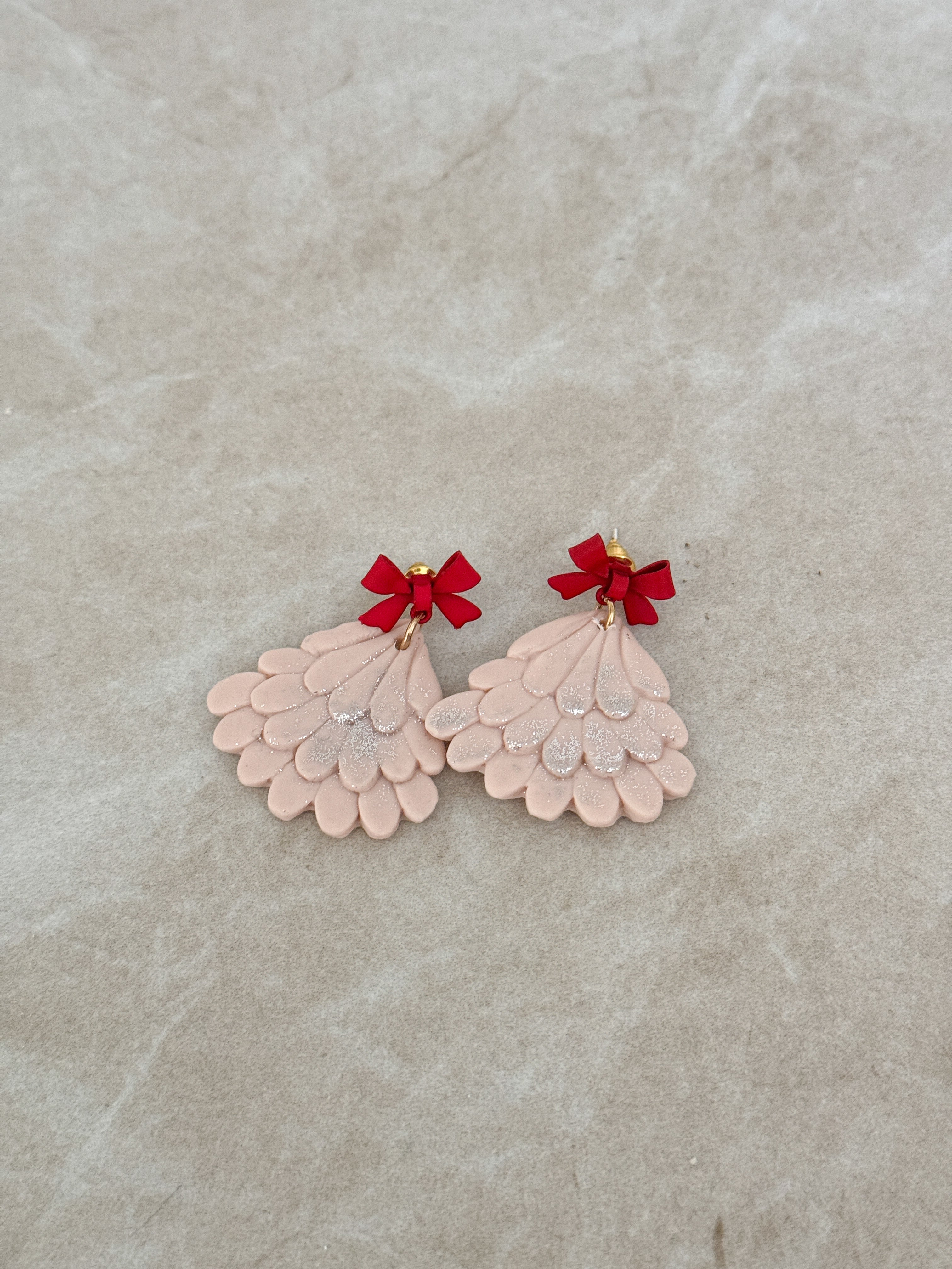 Pink and Red Scalloped Christmas Tree Earrings