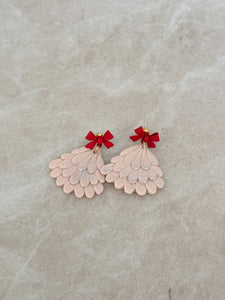 Pink and Red Scalloped Christmas Tree Earrings