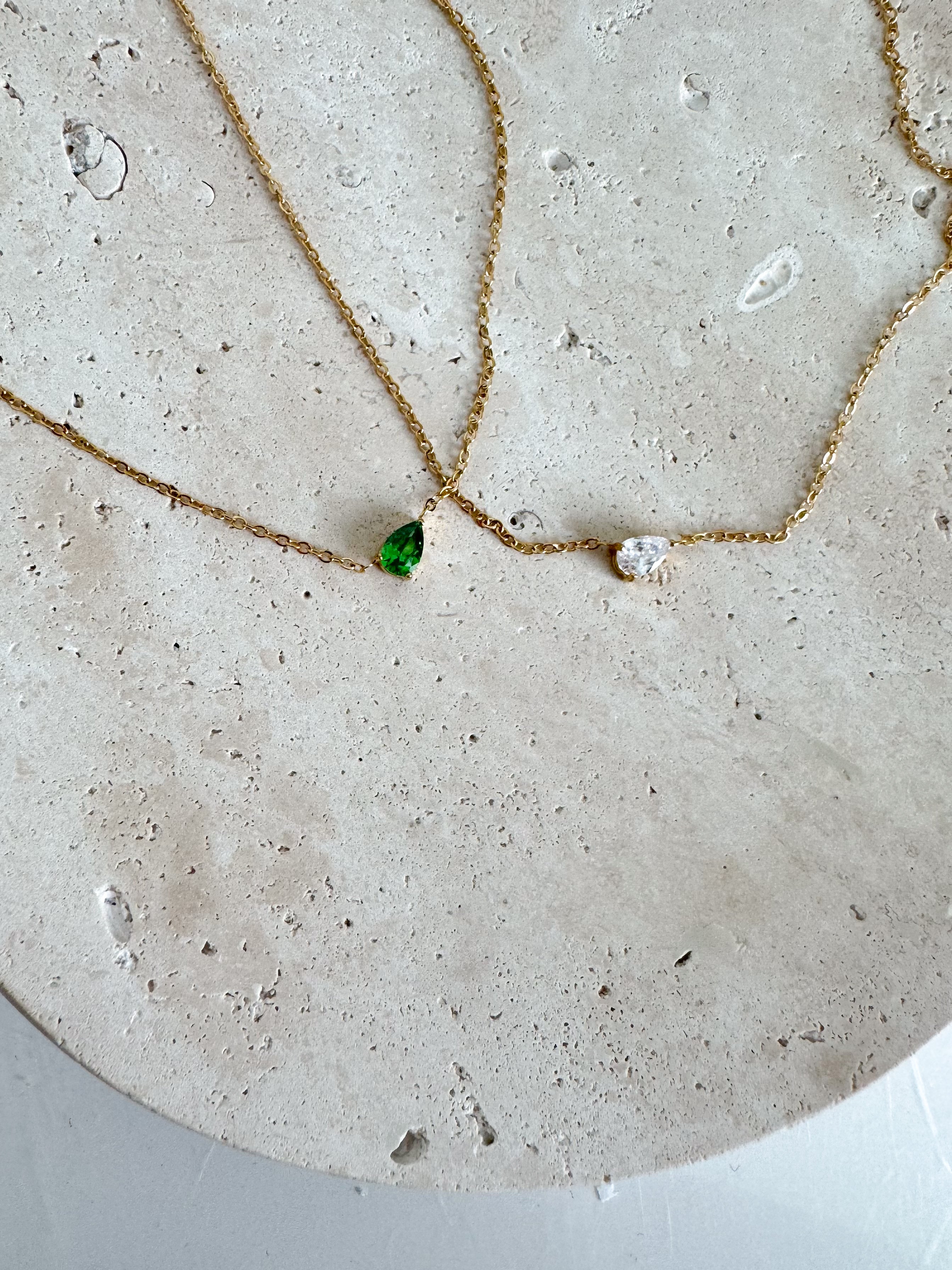 Lily - Waterproof Side Tear Drop Gemstone Necklace