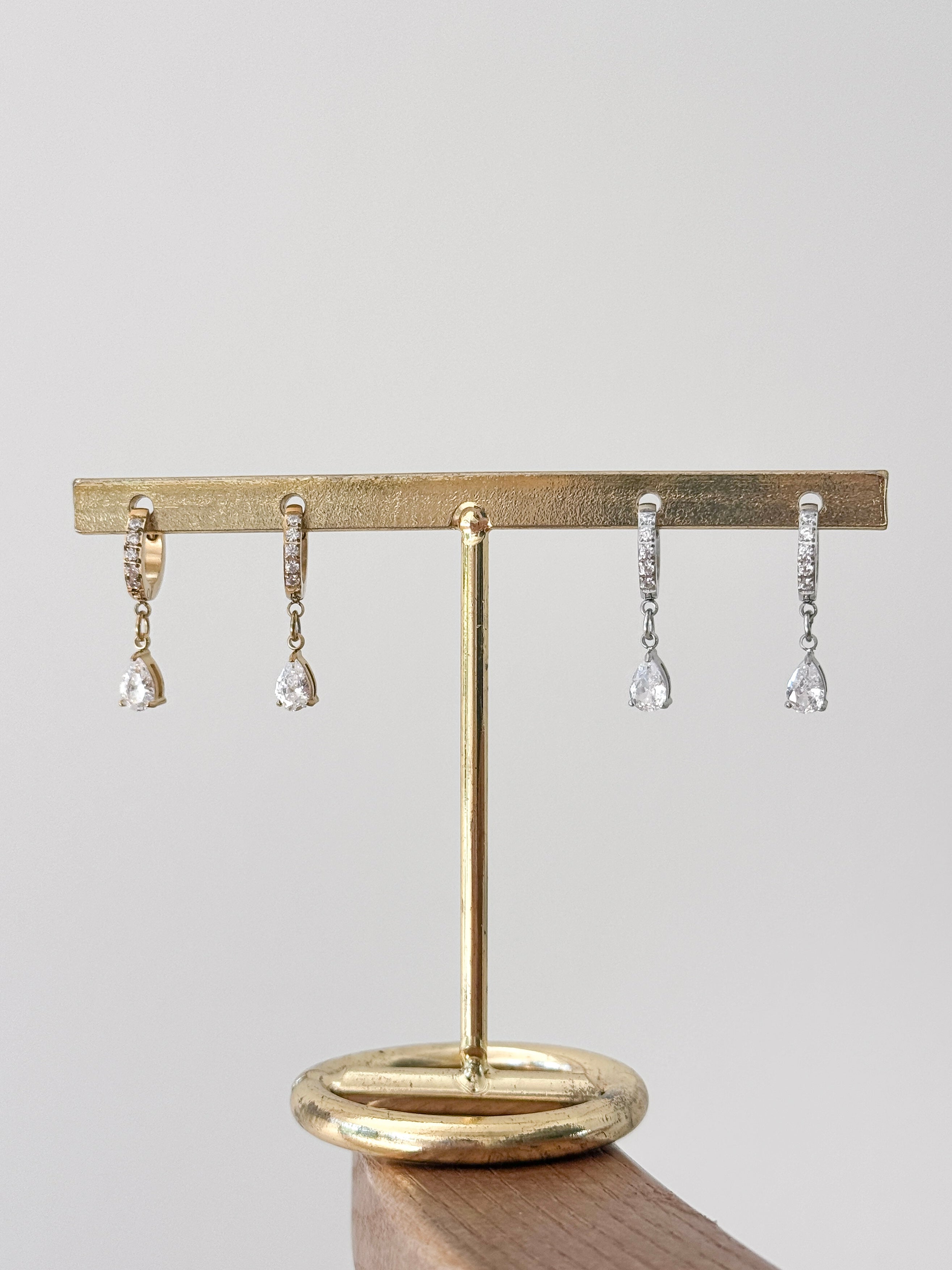 Leah - Waterproof Crystal Gemstone Tear Drop Mini Hoops