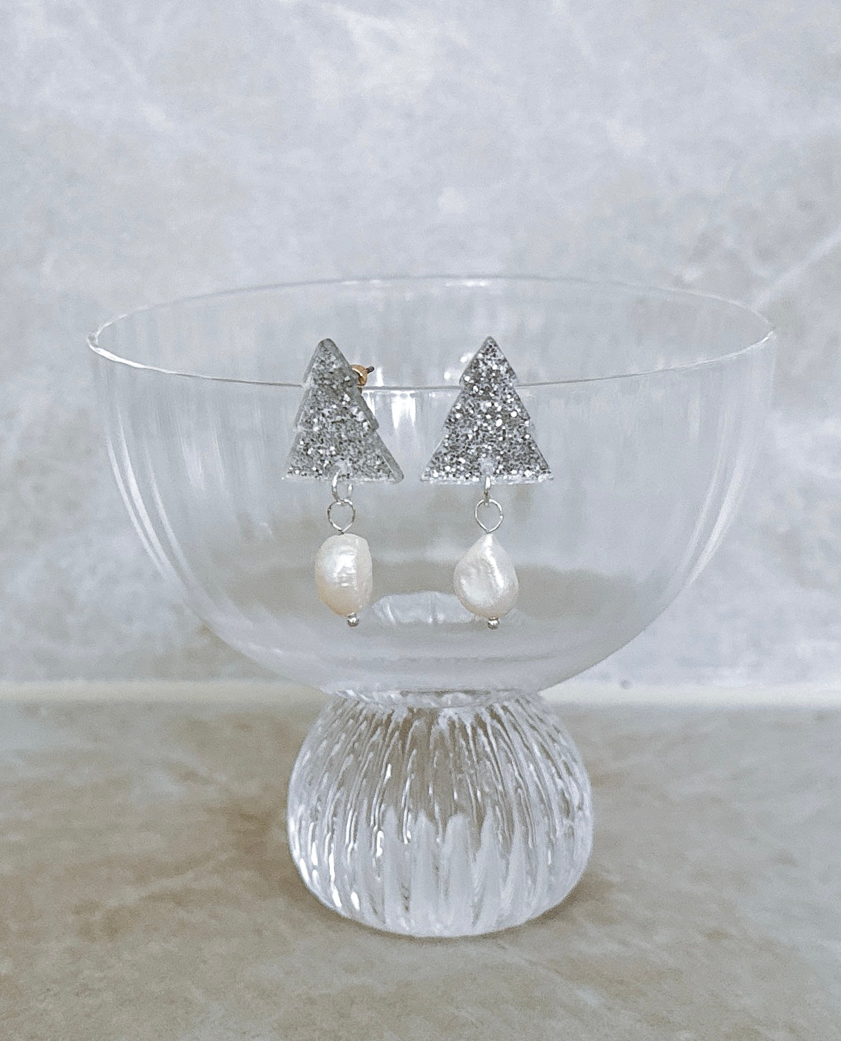 Glitter Tree and Pearl Christmas Earrings