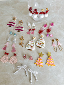 Pink and Red Scalloped Christmas Tree Earrings