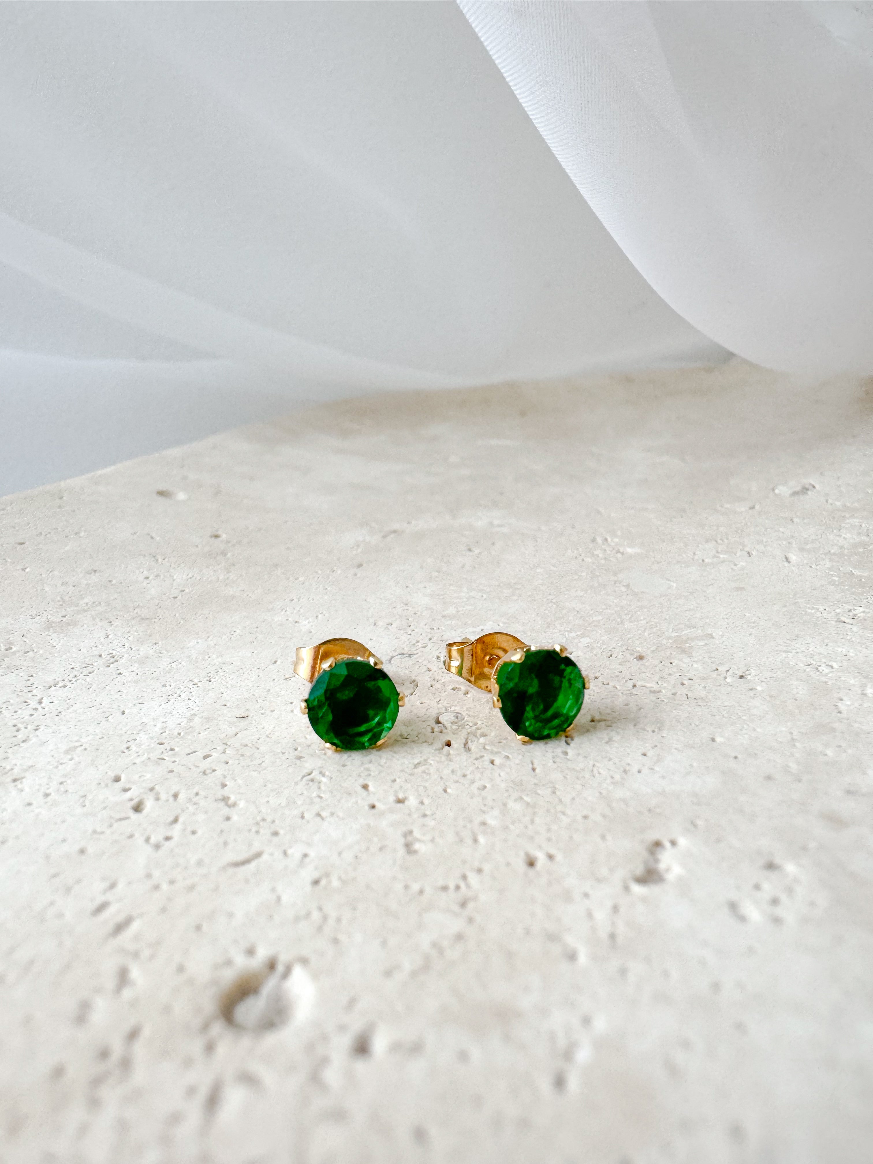 Delilah - Waterproof Emerald Crystal Studs