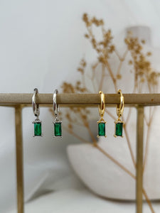 Elise - Emerald Green Rectangle Hoops