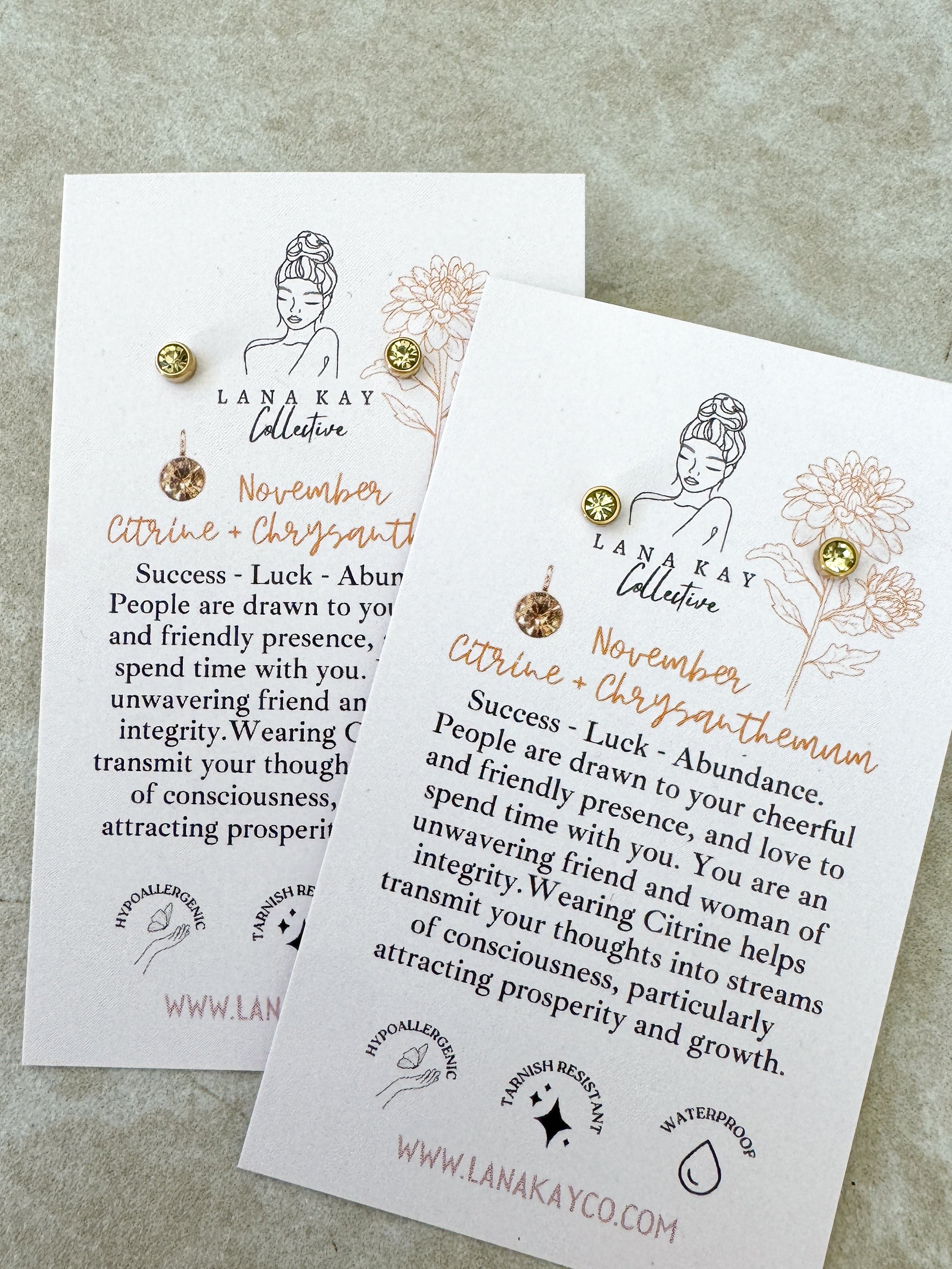 Birthstone Waterproof Earrings (Studs)