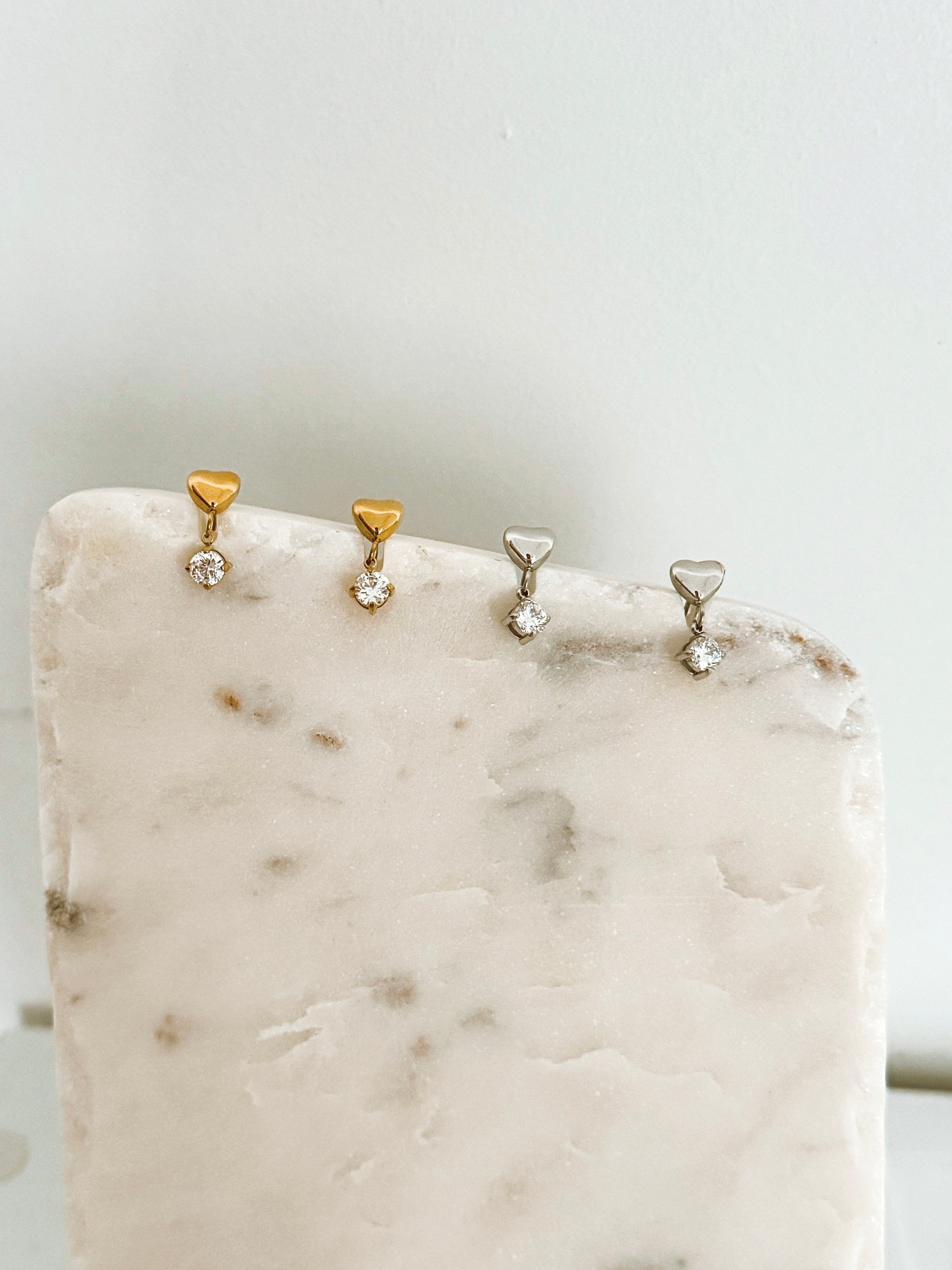 Elsa - Waterproof Heart and Crystal Studs