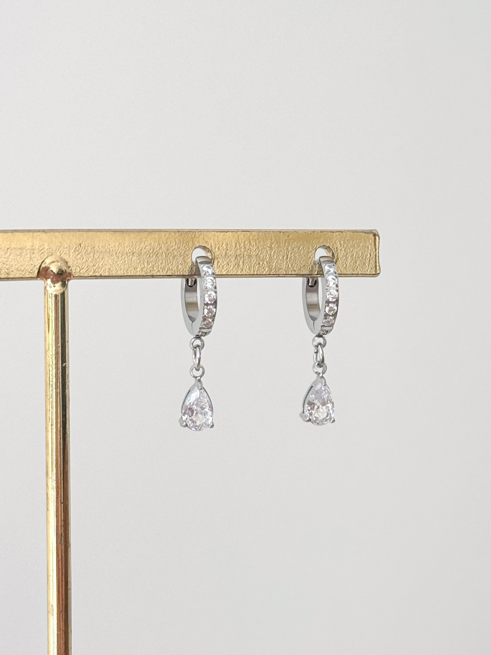 Leah - Waterproof Crystal Gemstone Tear Drop Mini Hoops