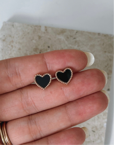 Winnie - Waterproof Black Heart Studs