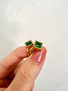 Kylie - Waterproof Ribbed Diamond Emerald Hoops