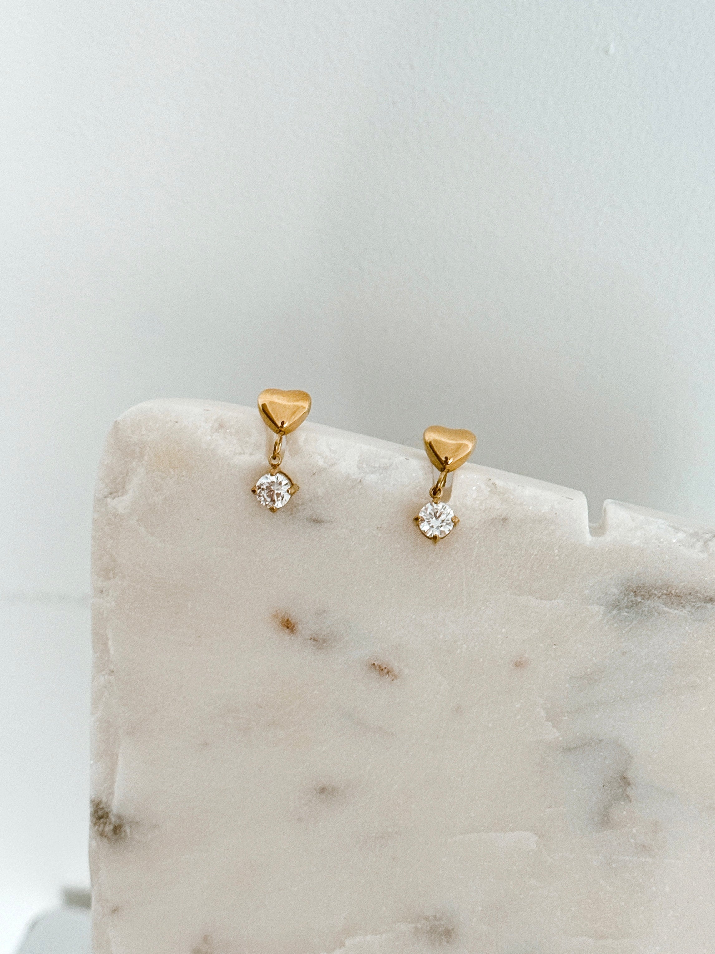 Elsa - Waterproof Heart and Crystal Studs