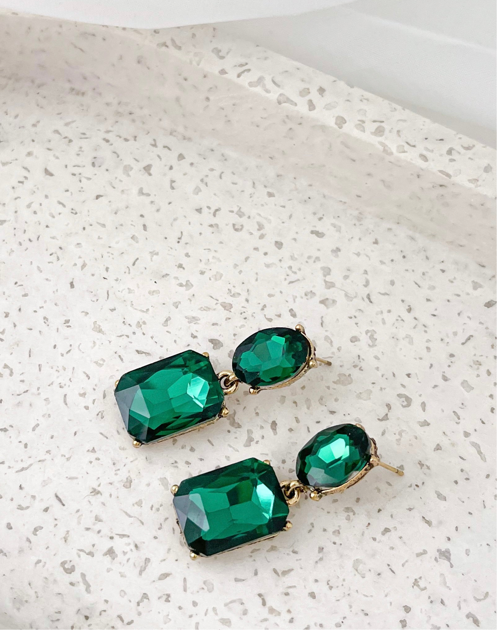 Almafi - Emerald Double Stone Statement Earrings