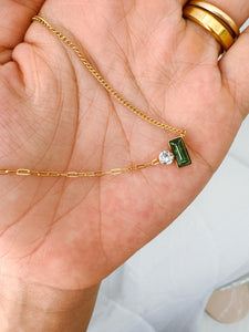 Tami - Waterproof Stone and Emerald Rectangle Necklace