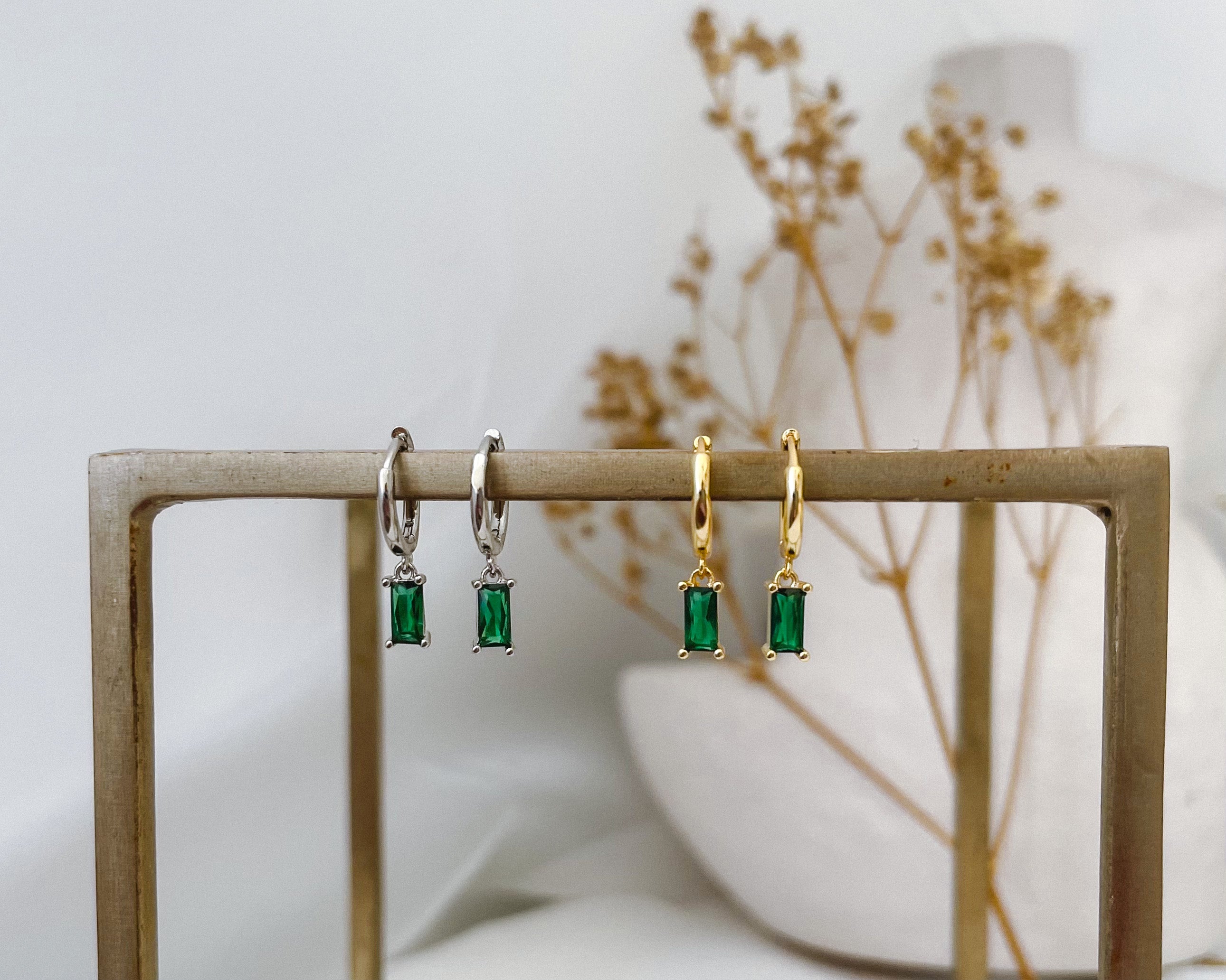 Elise - Emerald Green Rectangle Hoops