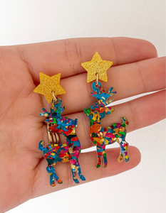 Rainbow Glitter Reindeer Christmas Earrings