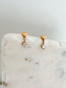 Elsa - Waterproof Heart and Crystal Studs