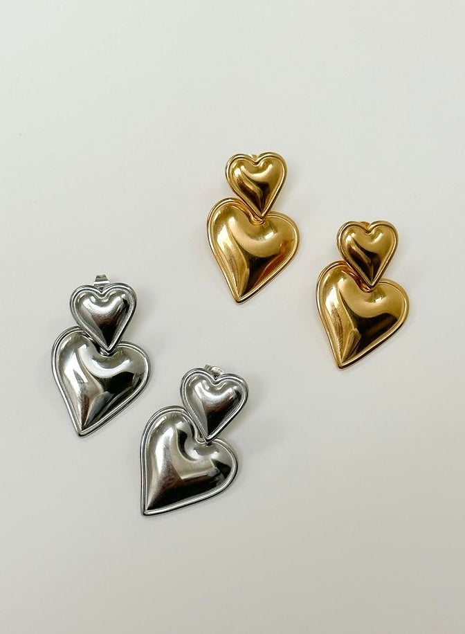 Marina - Waterproof Double Heart Statement Earrings