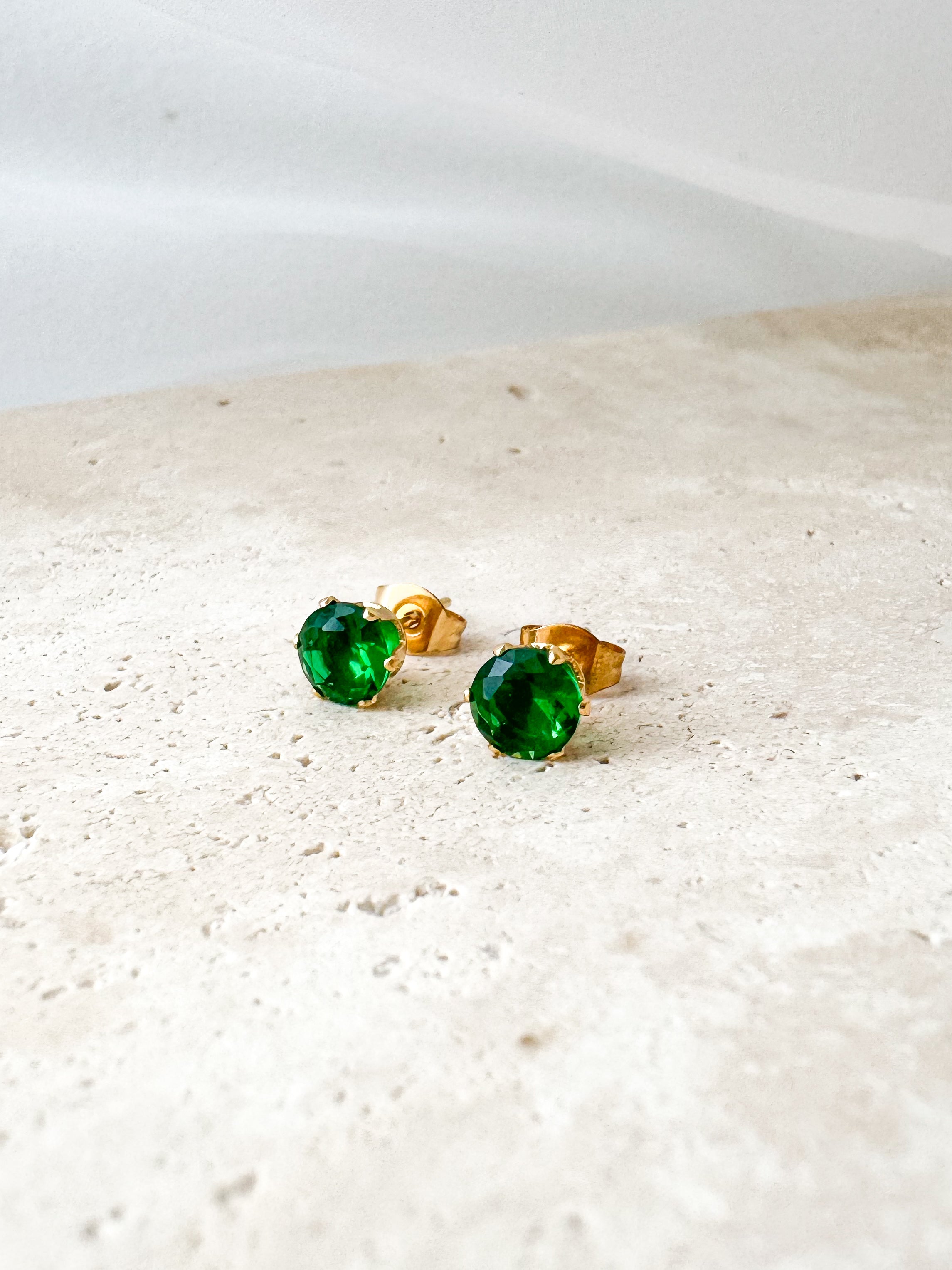 Delilah - Waterproof Emerald Crystal Studs