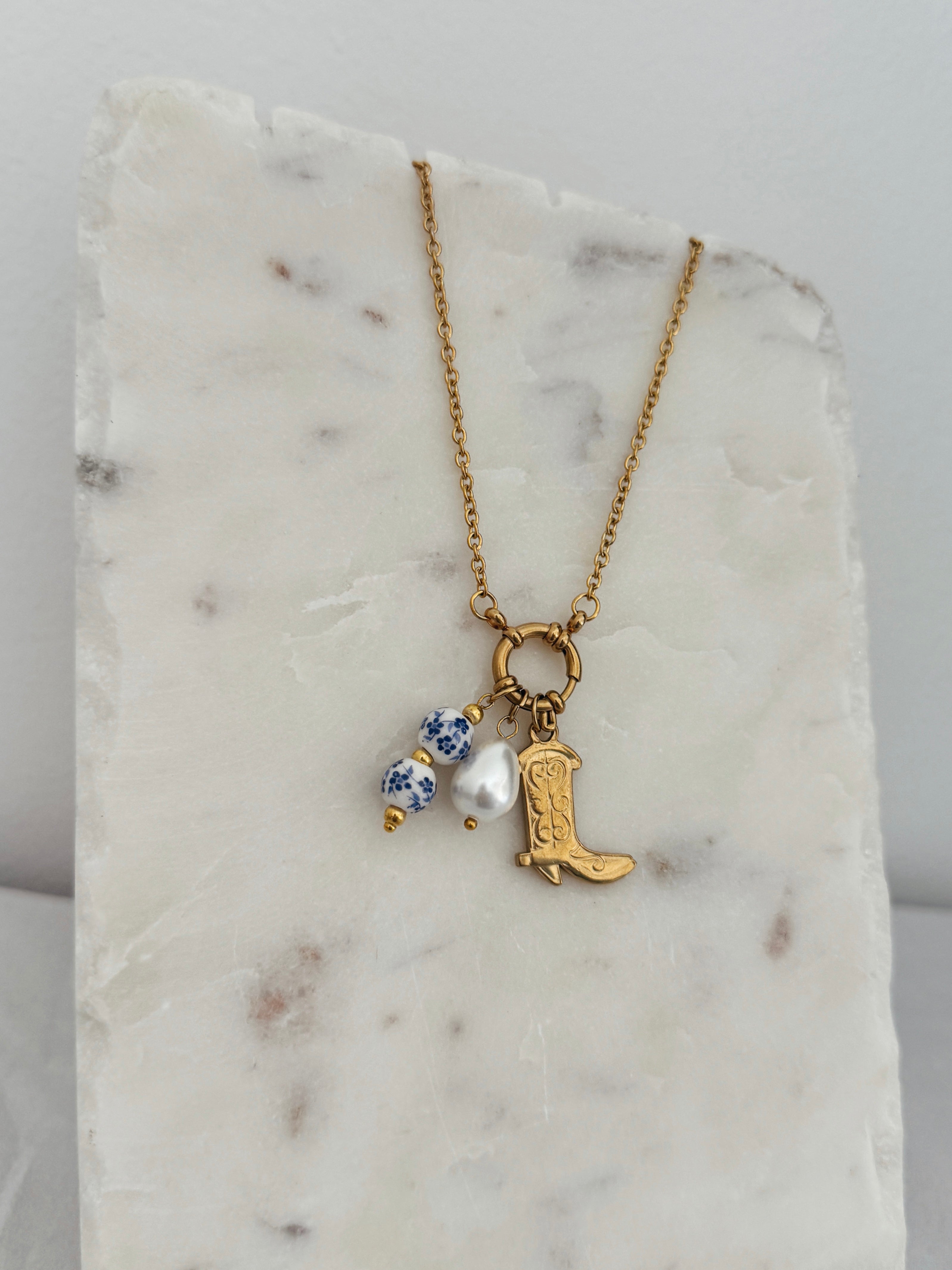 Yeehaw - Waterproof Multiway Cowgirl and Pearls Charm Necklace