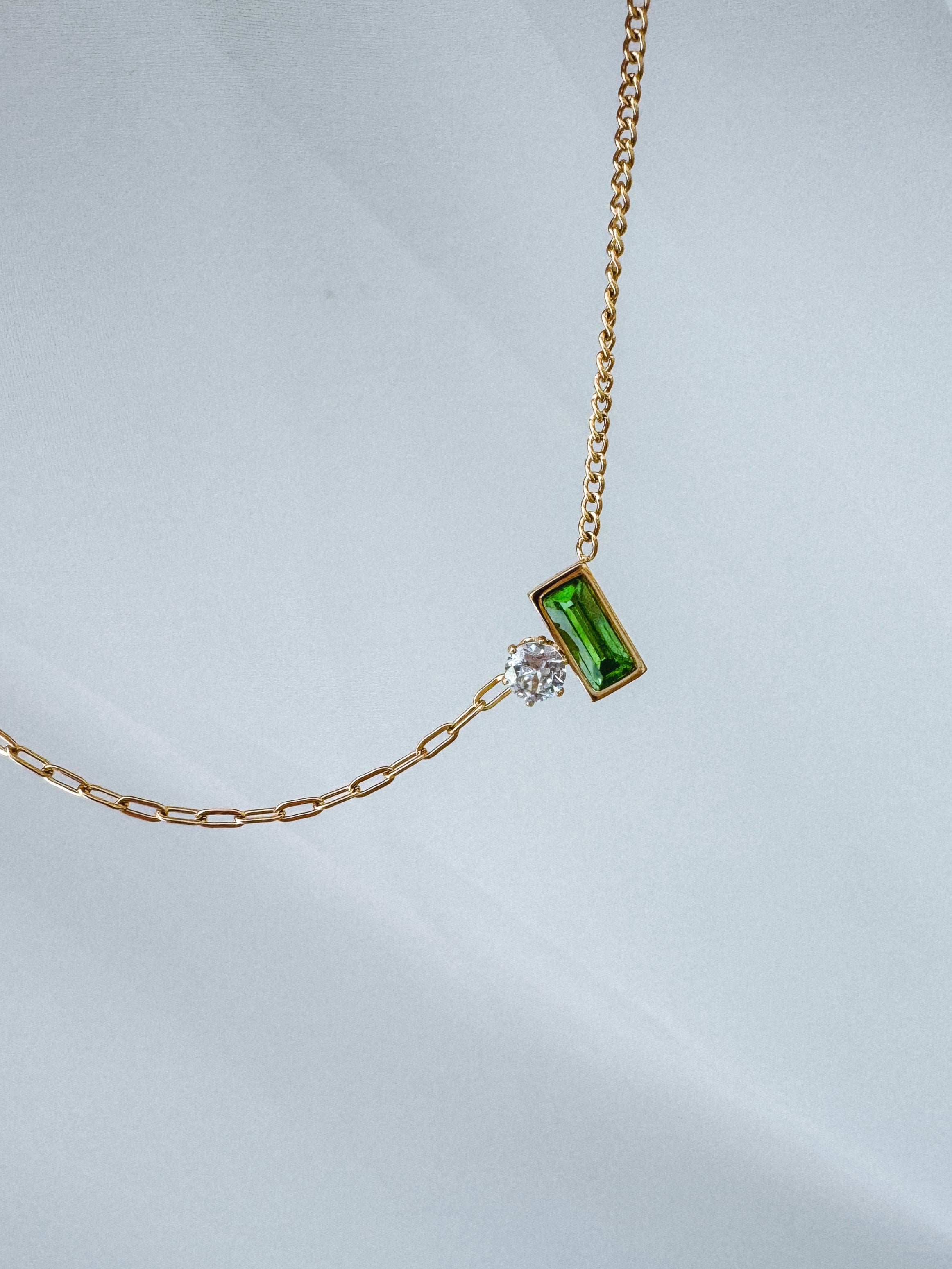 Tami - Waterproof Stone and Emerald Rectangle Necklace