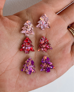 Chunky Glitter Christmas Tree Studs