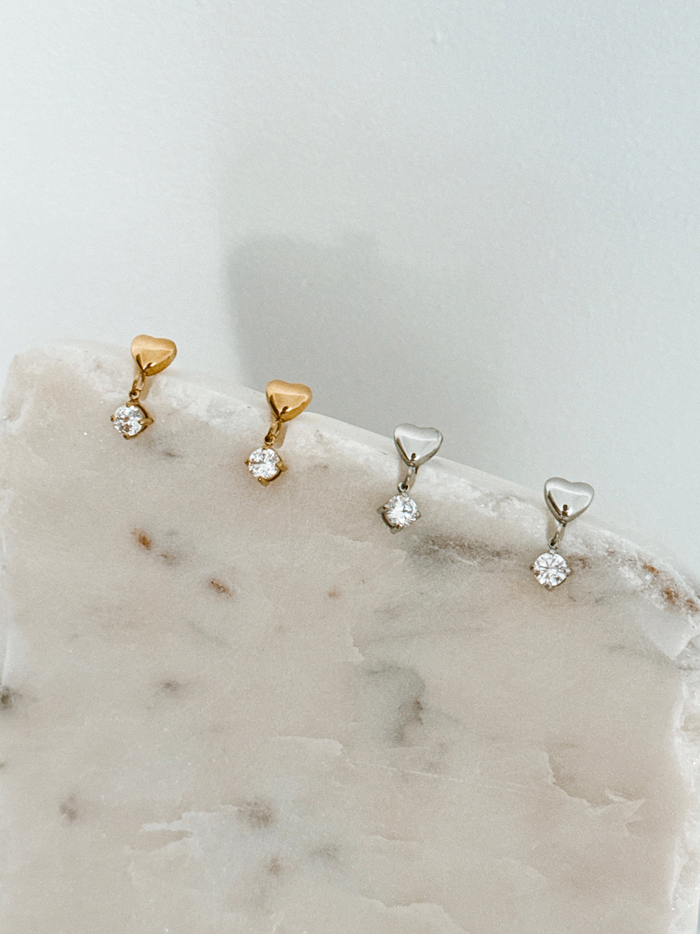 Elsa - Waterproof Heart and Crystal Studs