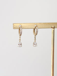 Leah - Waterproof Crystal Gemstone Tear Drop Mini Hoops