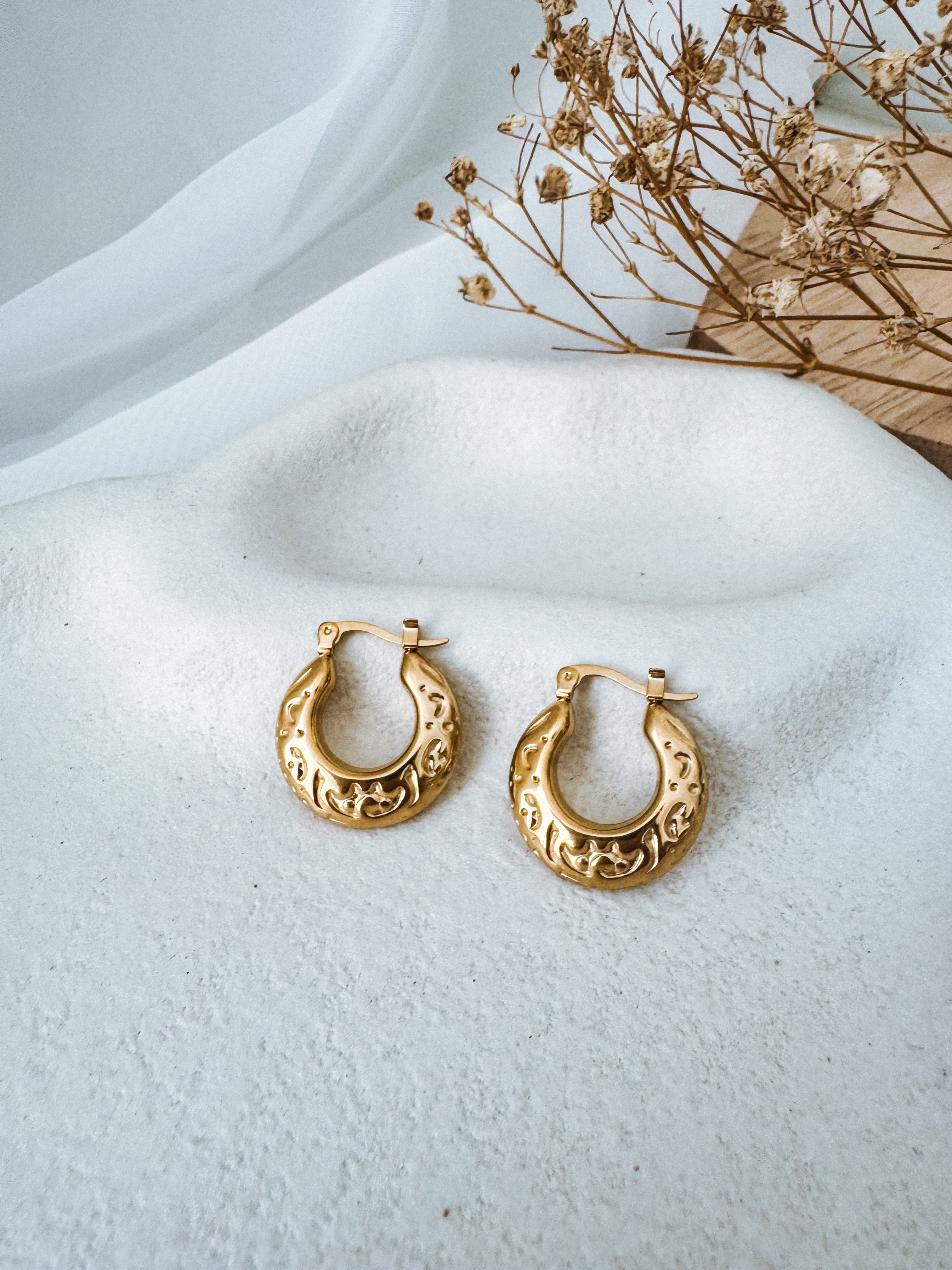 Mimi - Waterproof Hammered Print Statement Hoops