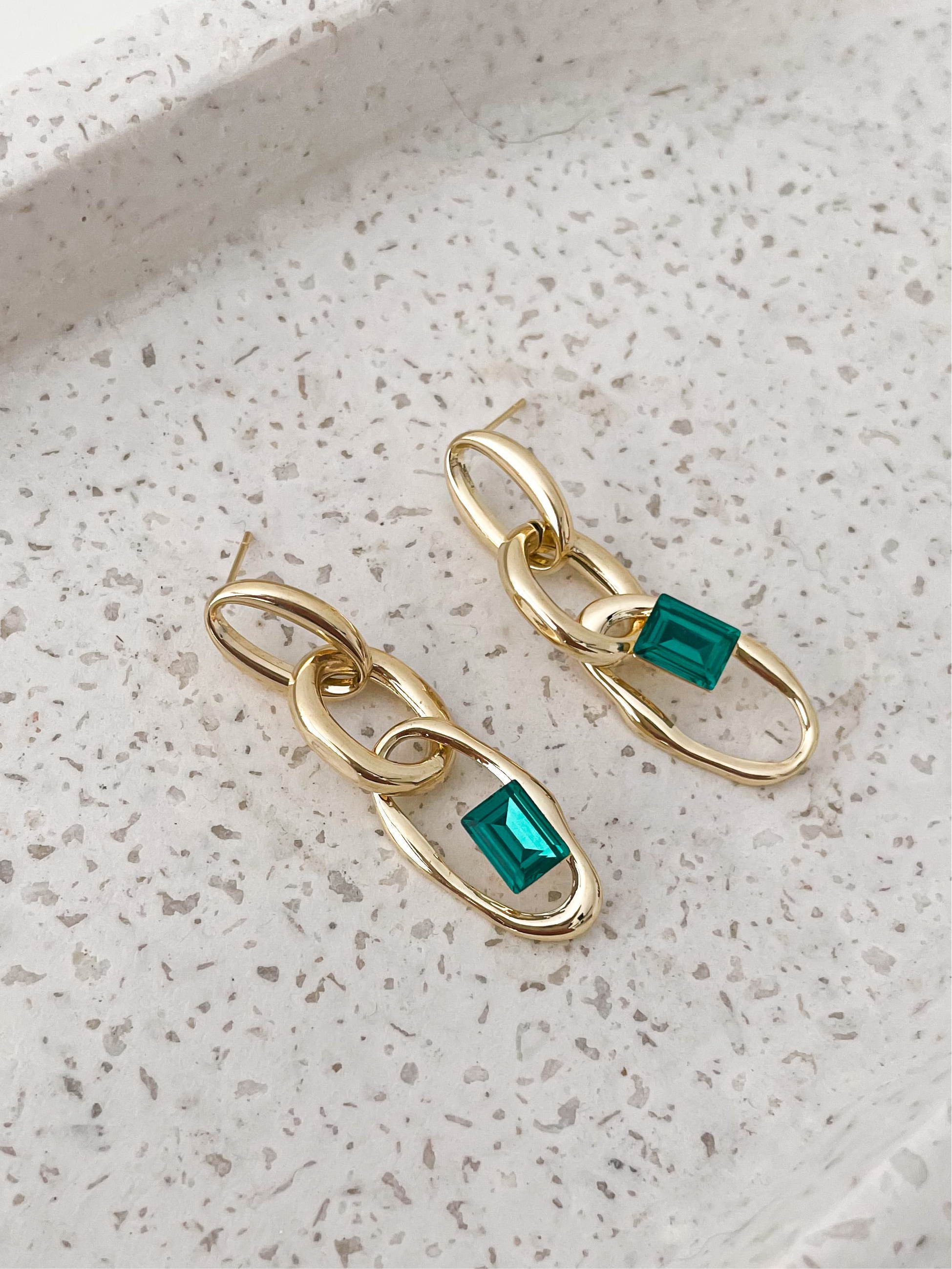 Jade - Emerald Trio Chain Statement Earrings