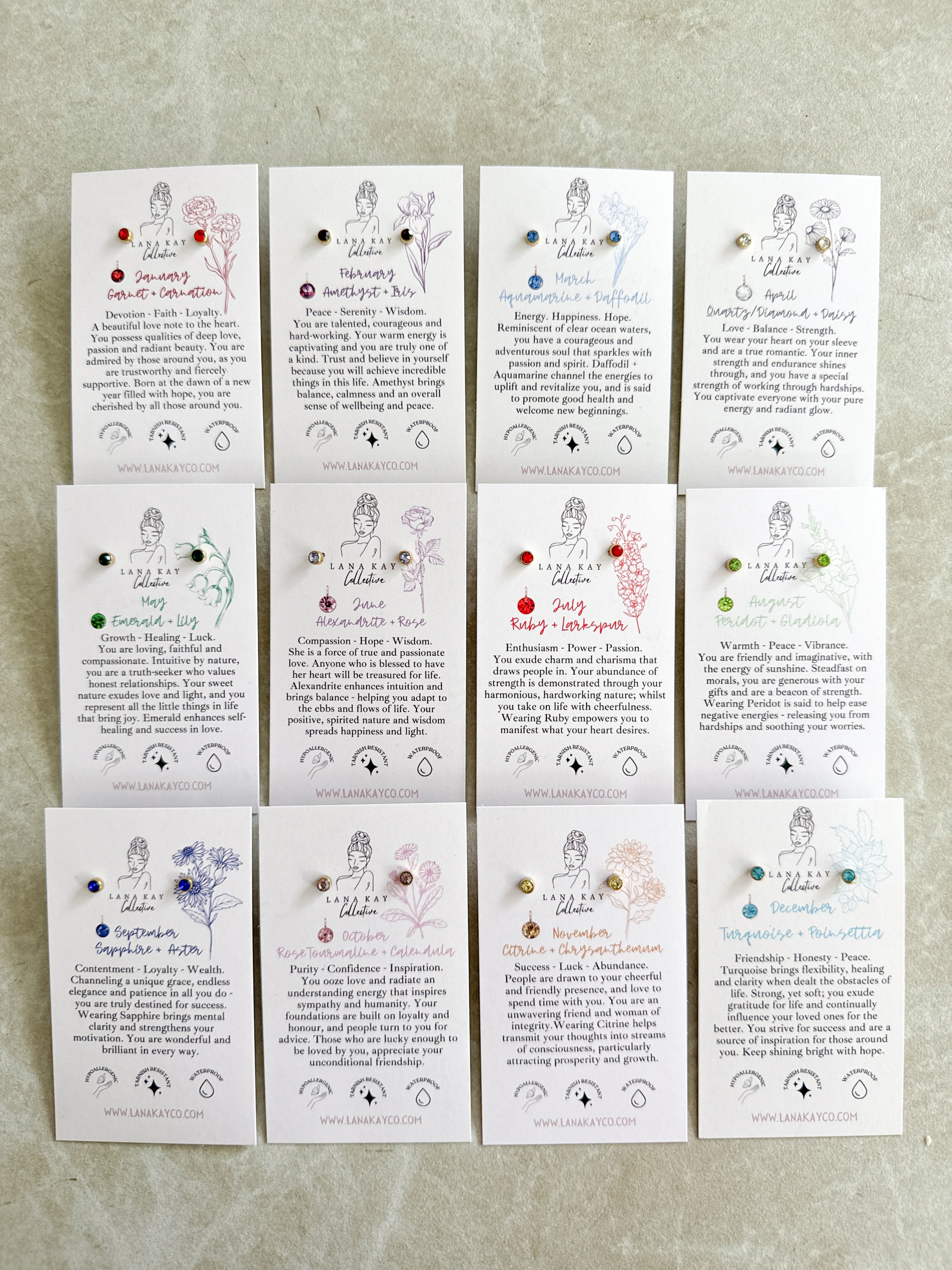 Birthstone Waterproof Earrings (Studs)