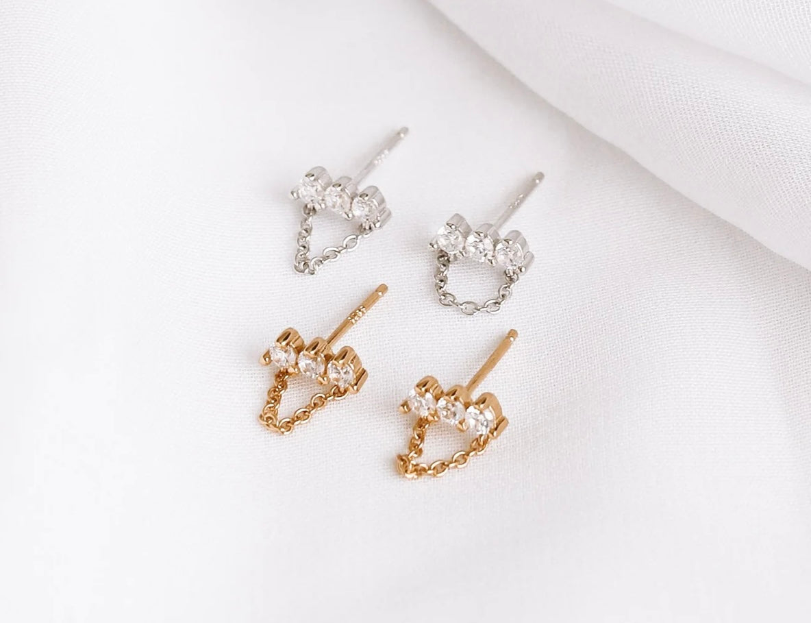 Natasha - Triple Stone Chain Studs