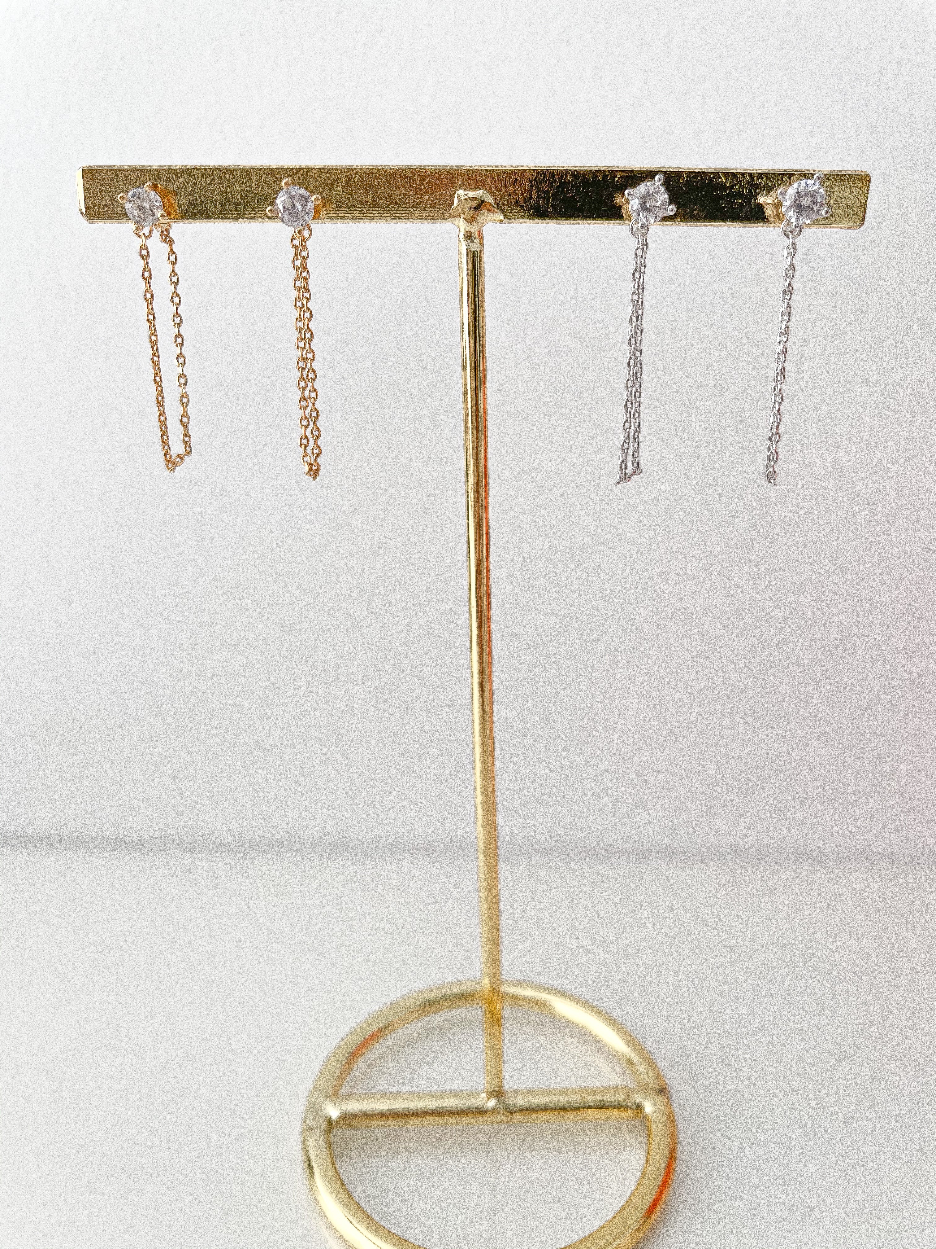 Nicole - Single Stone Chained Studs