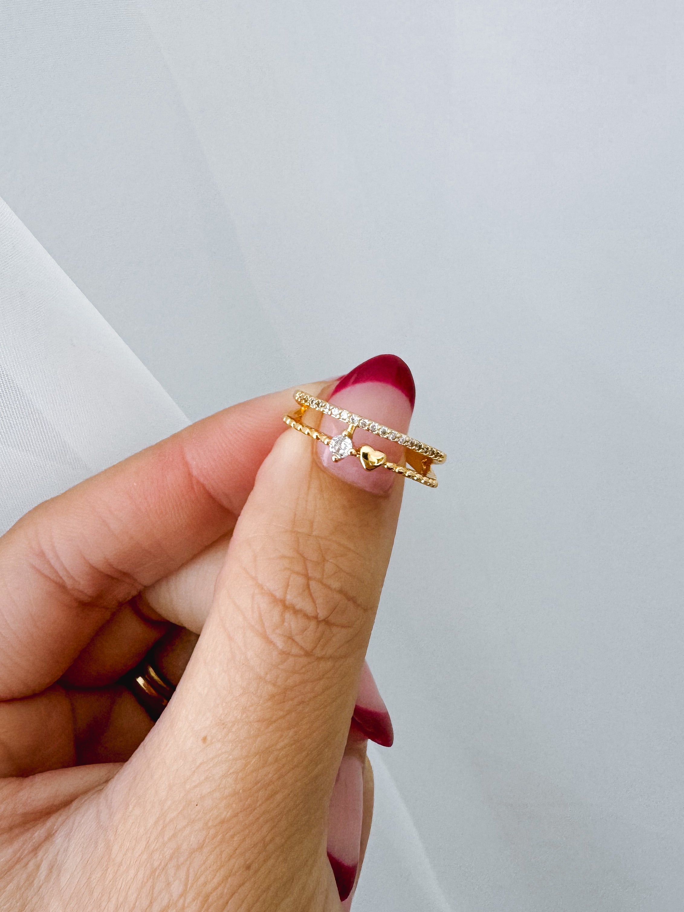 Luani - Waterproof Resizable Double Layer Heart Gem Ring