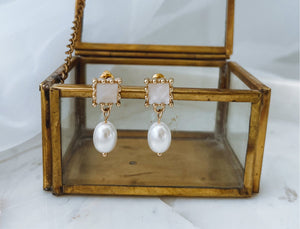 Rak - Studded Square Pendant and Pearl Earrings