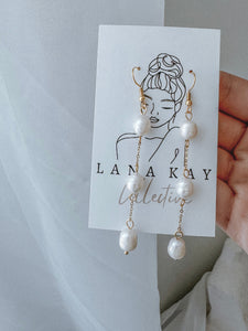 Elsker - Triple Pearl Chain Earrings