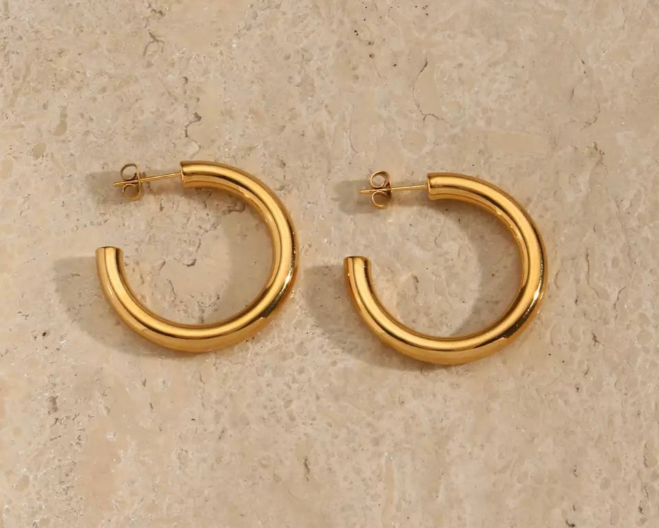 Hazel - Waterproof Chunky Statement ‘C’ Hoops