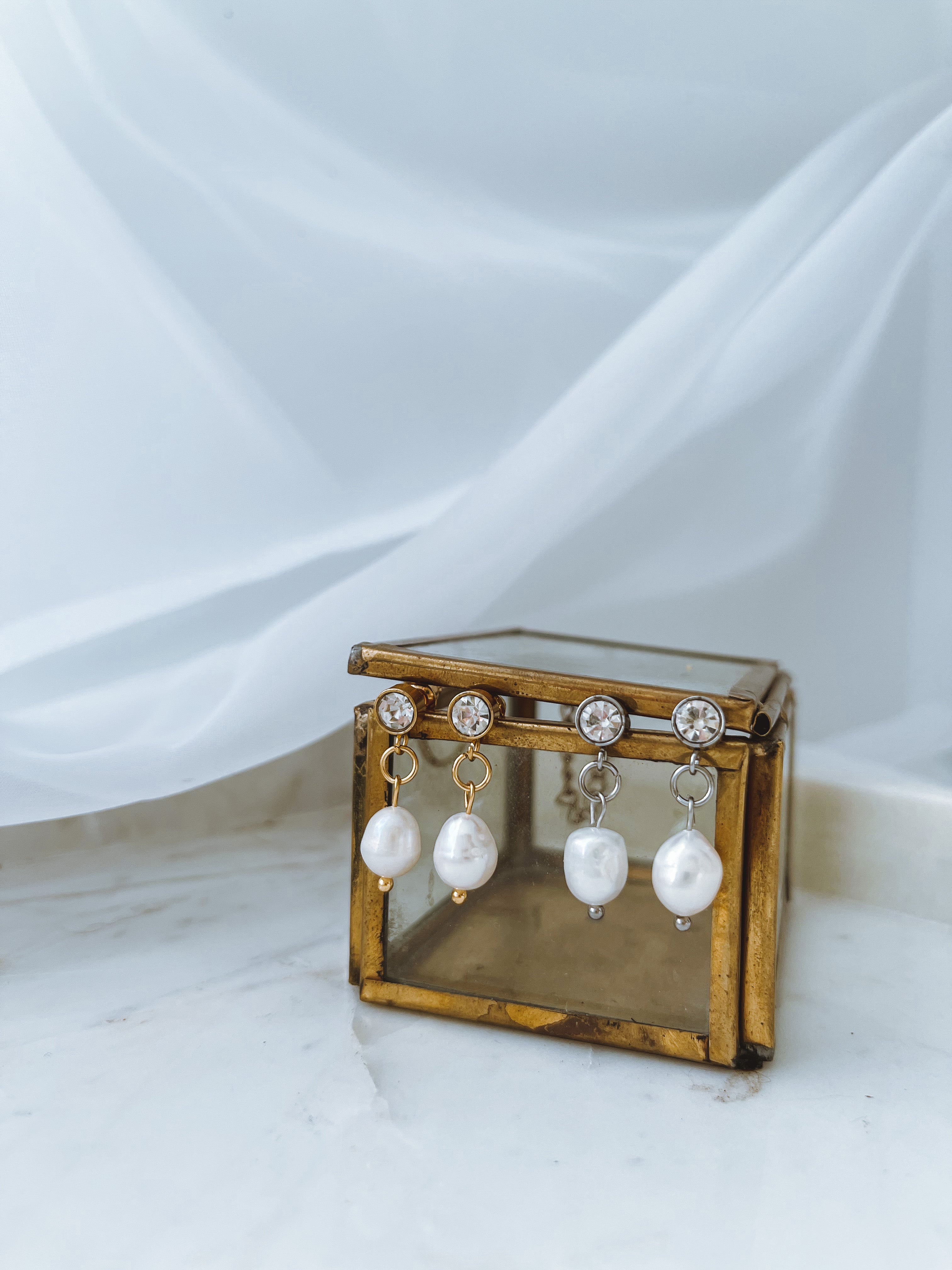 Amar - Cubic Zirconia Stone and Pearl Earrings