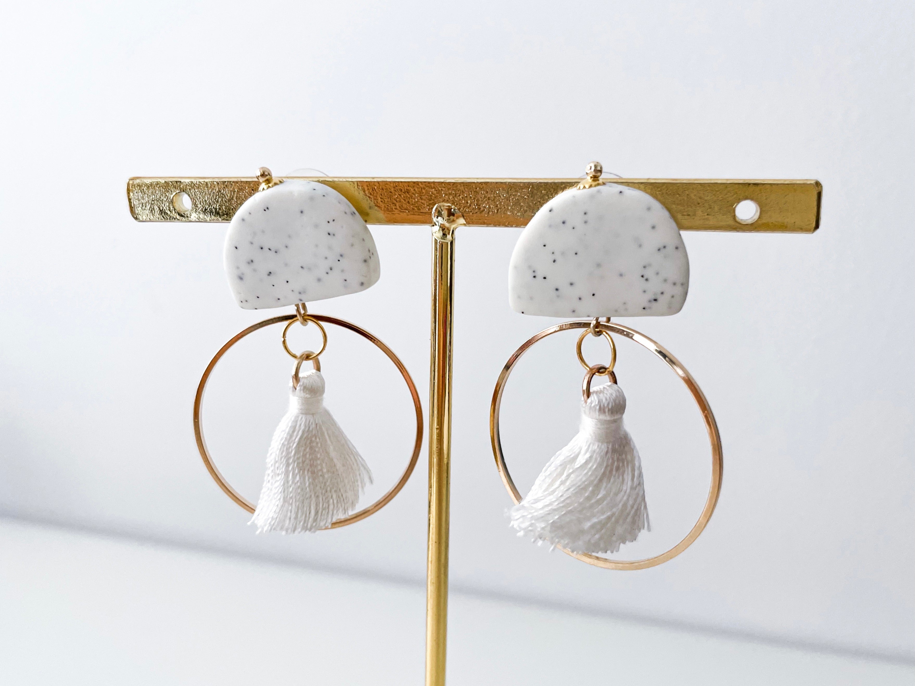 Teddy - Speckle + Gold Tassel Drop Earrings