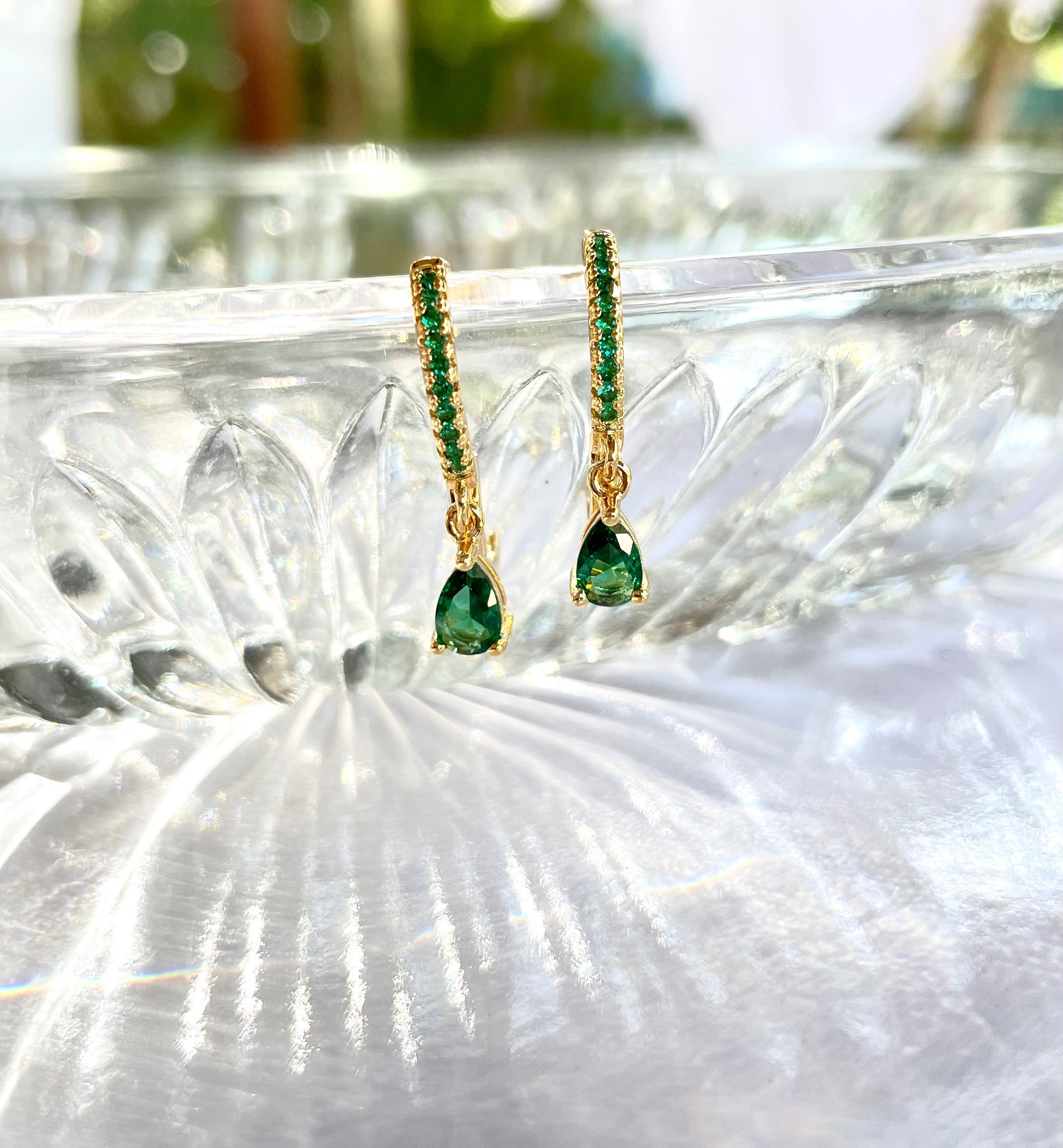 Forest Mini - Emerald Green Tear Drop Hoops